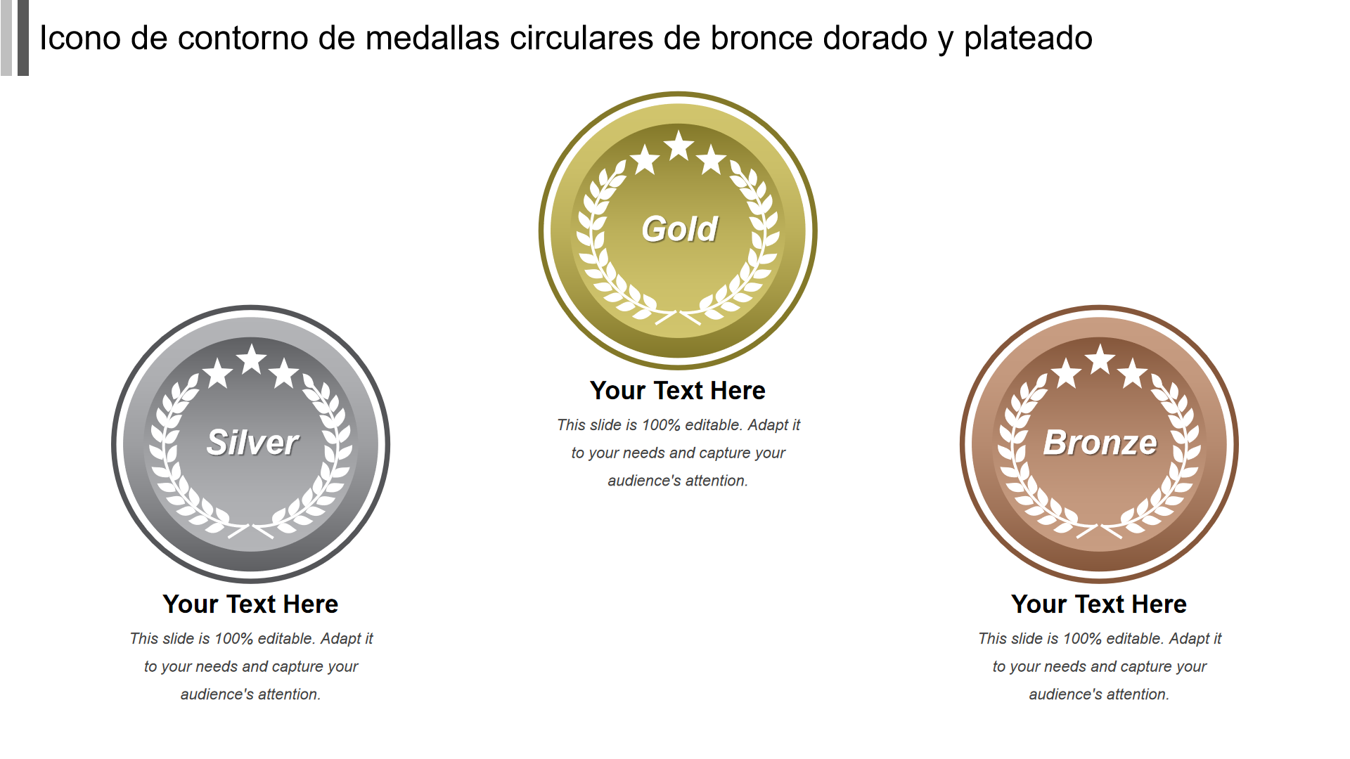  Icono de contorno de medallas circulares de bronce dorado y plateado