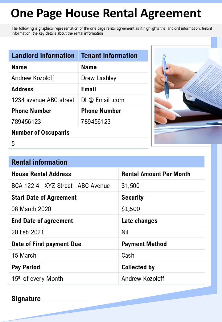 One Page House Rental Agreement One Page House Rental Agreement