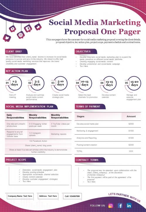 Social media marketing proposal one pager Social media marketing proposal one pager