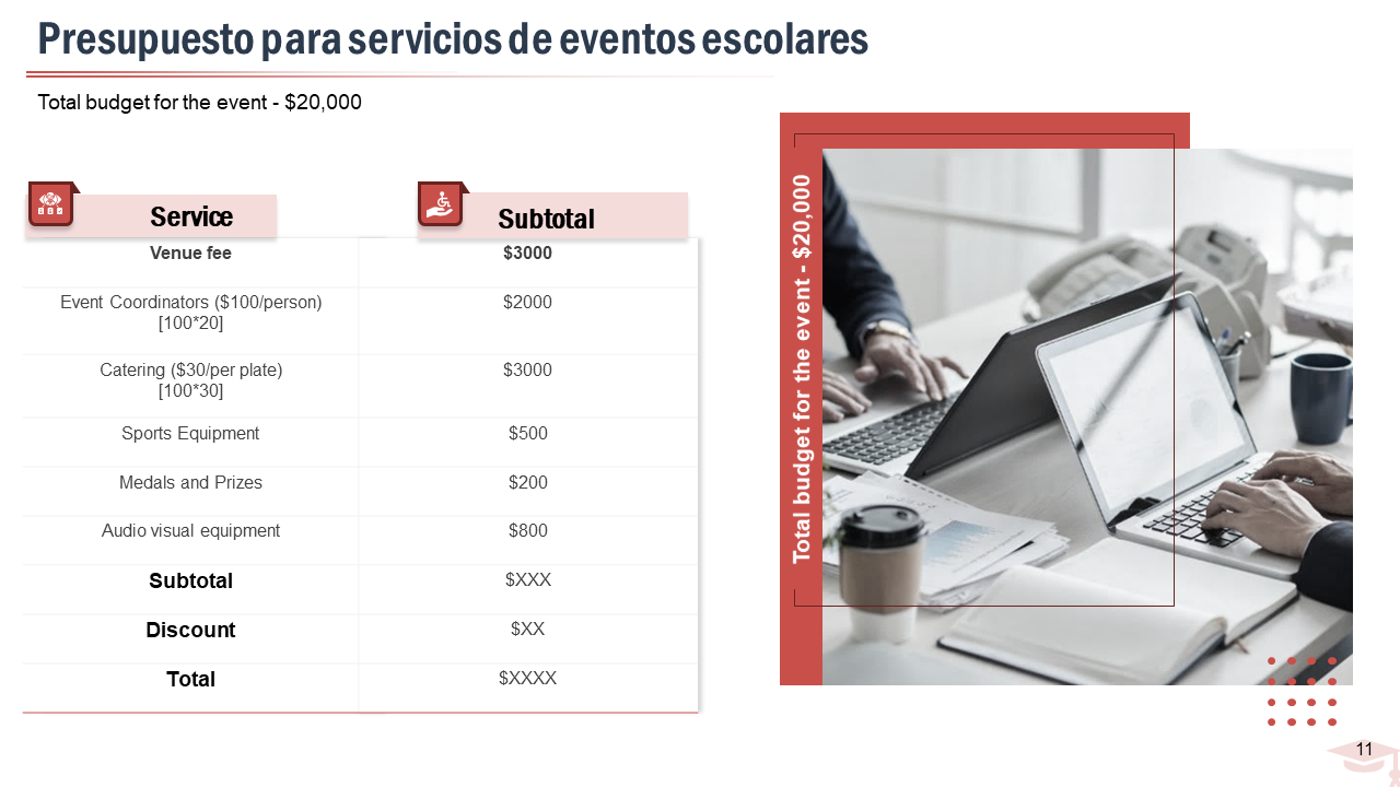 Presupuesto para servicios de eventos escolares Presupuesto para servicios de eventos escolares