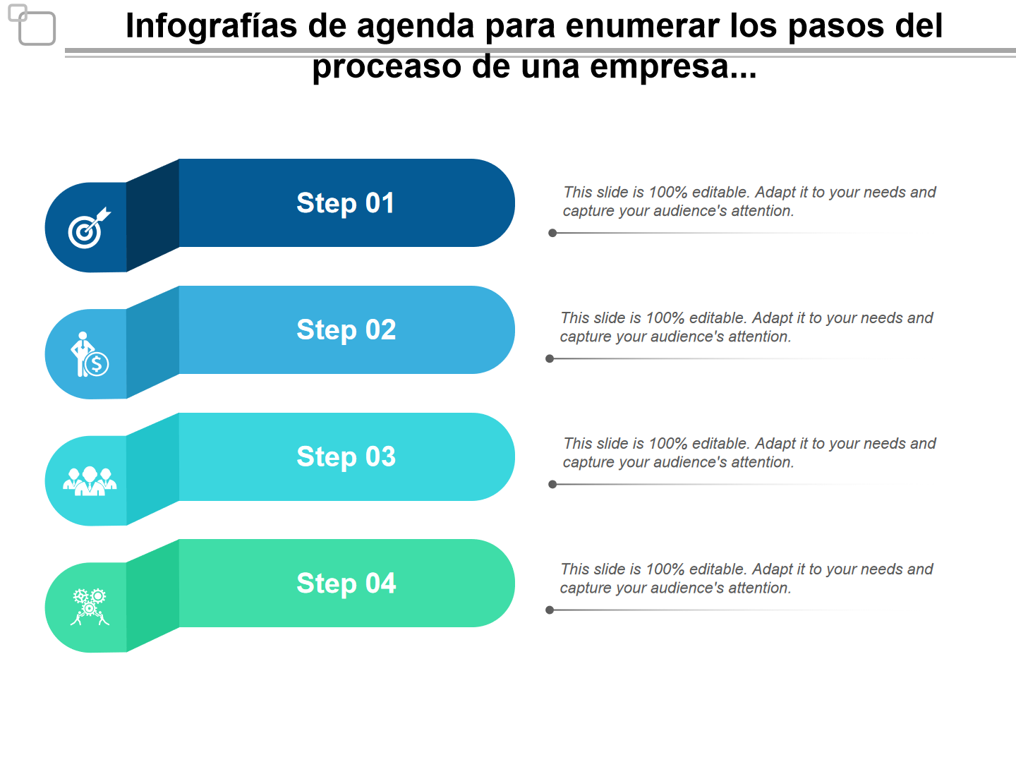 Infografias de agenda para enumerar los pasos del proceso de una empresa..