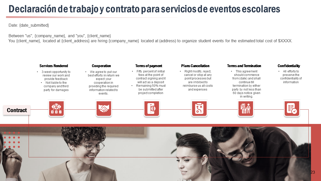 Declaracion de trabajo y contrato para servicios de eventos escolares Declaracion de trabajo y contrato para servicios de eventos escolares