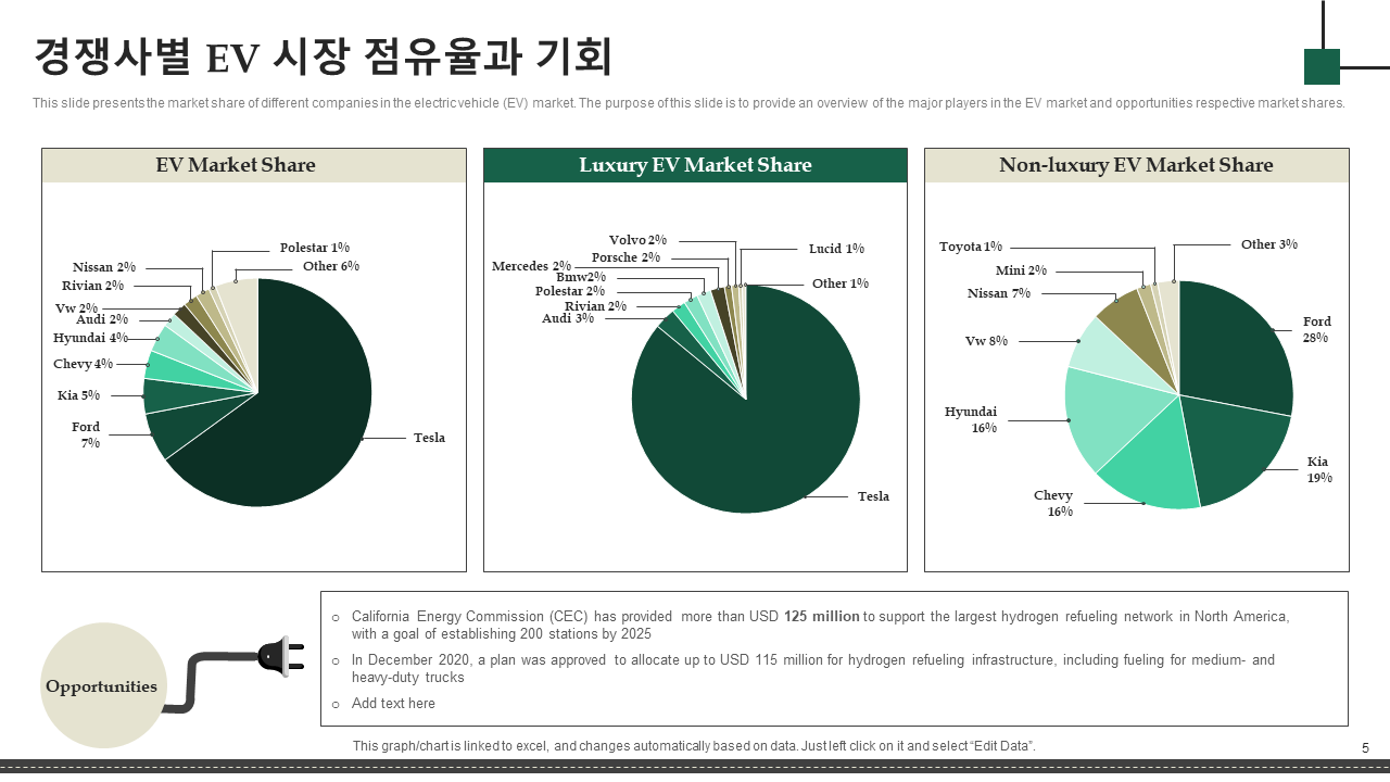 경쟁사별 EV 시장 점유율과 기회 경쟁사별 EV 시장 점유율과 기회