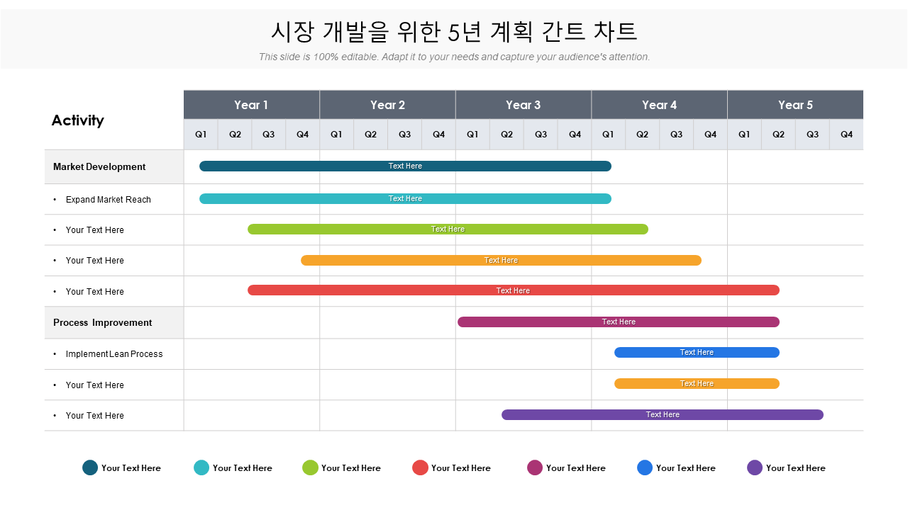 시장 개발을 위한 5년 계획 간트 차트
