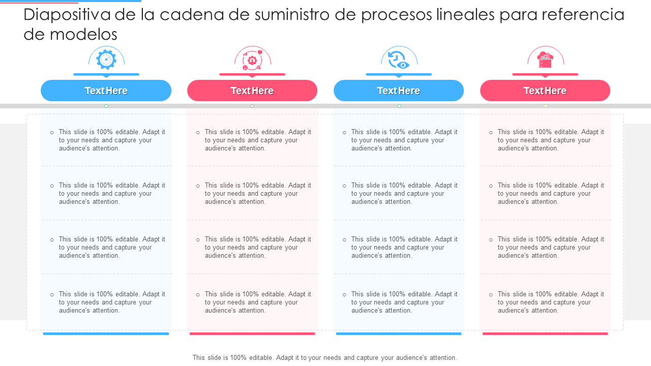 Diapositiva de la cadena de suministro de procesos lineales para referencia de modelos Diapositiva de la cadena de suministro de procesos lineales para referencia de modelos