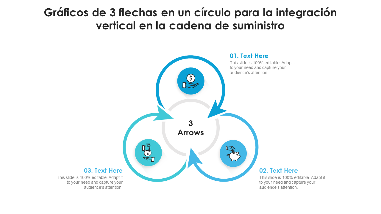 Graficos de 3 flechas en un circulo para la integracion vertical en la cadena de suministro Graficos de 3 flechas en un circulo para la integracion vertical en la cadena de suministro