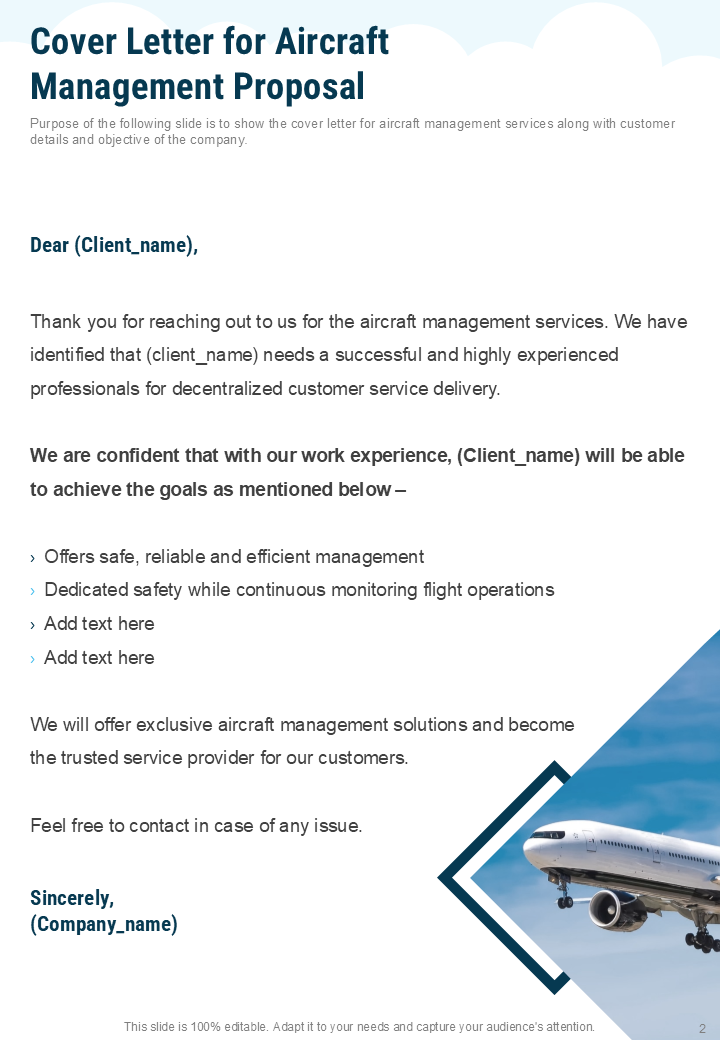 cover letter for aircraft management proposal cover letter for aircraft management proposal