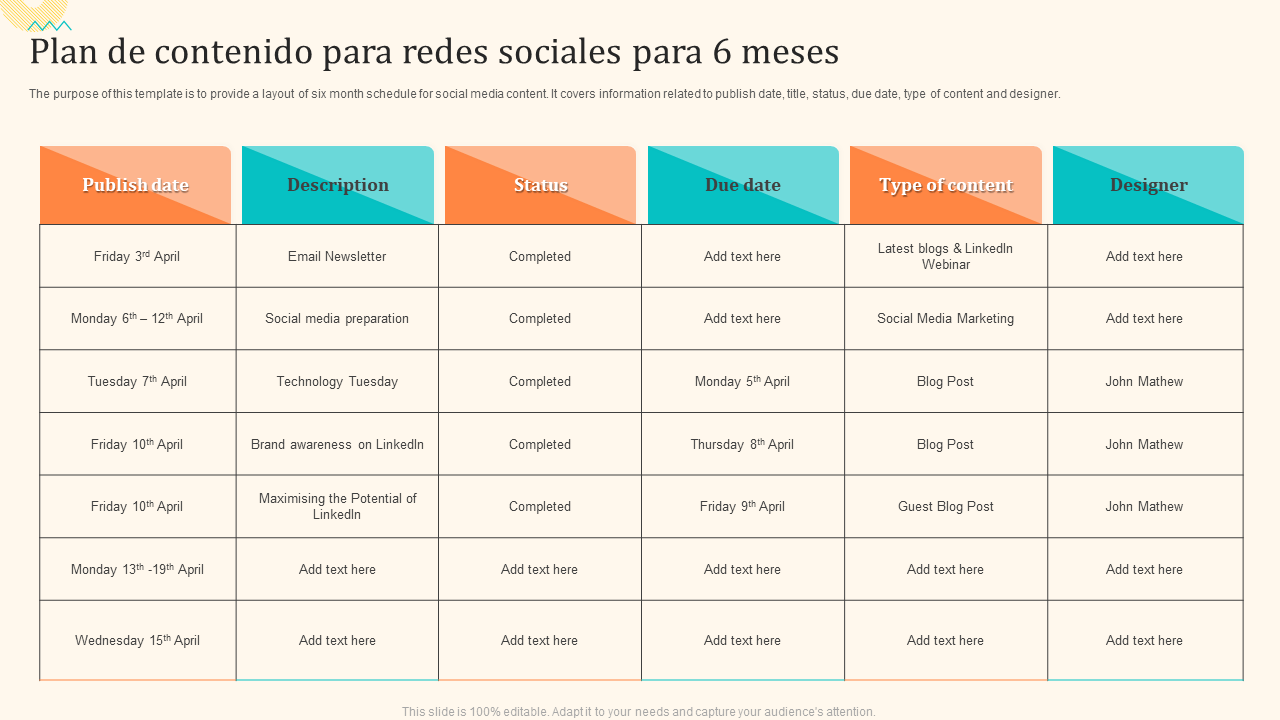 Plan de contenido para redes sociales para 6 meses