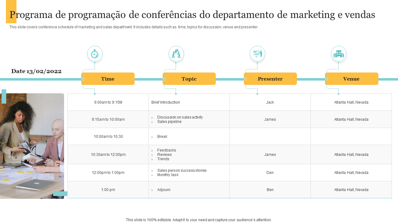 Programa de programacao de conferencias do departamento de marketing e vendas