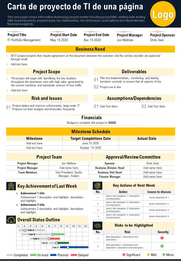 Carta de proyecto de TI de una pagina Carta de proyecto de TI de una pagina