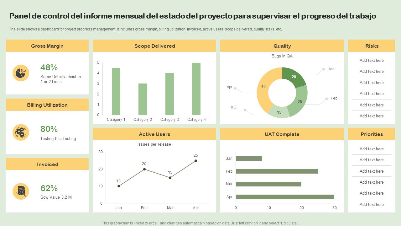 Panel de control del informe mensual del estado del proyecto para supervisar el progreso del trabajo Panel de control del informe mensual del estado del proyecto para supervisar el progreso del trabajo