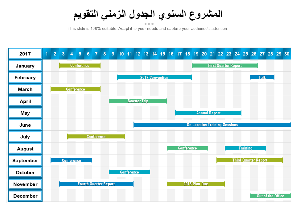 المشروع السنوي الجدول الزمني التقويم