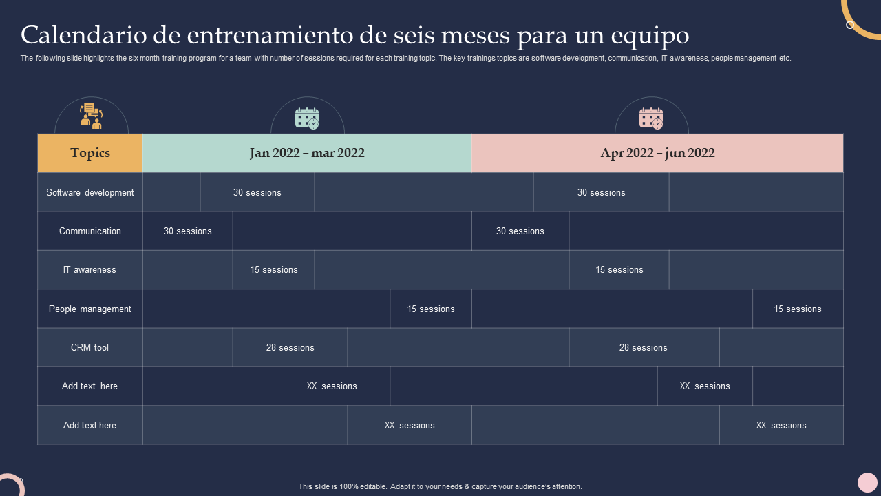 Calendario de entrenamiento de seis meses para un equipo Calendario de entrenamiento de seis meses para un equipo