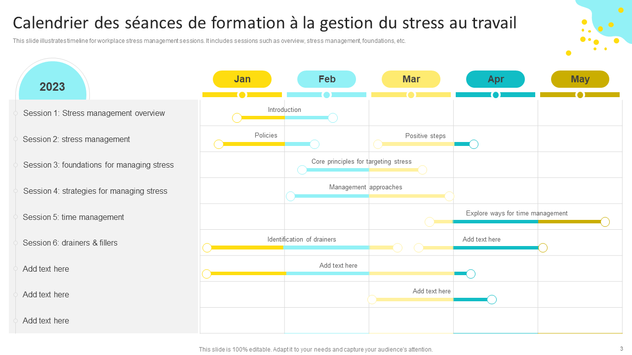 Calendrier des s&eacute;ances de formation &agrave; la gestion du stress au travail