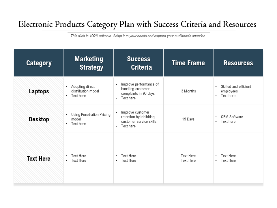 Electronic Products Category Plan with Success Criteria and Resources Electronic Products Category Plan with Success Criteria and Resources