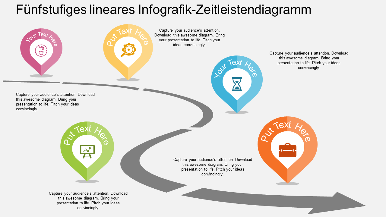 Fünfstufiges lineares Infografik-Zeitleistendiagramm Fünfstufiges lineares Infografik-Zeitleistendiagramm