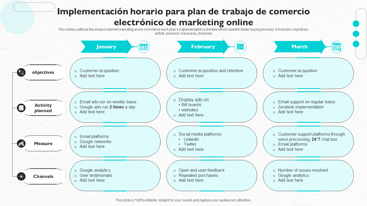 Implementaci&oacute;n horario para plan de trabajo de comercio electr&oacute;nico de marketing online