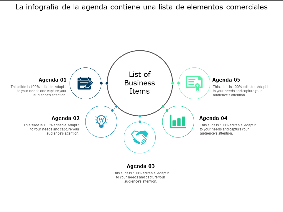 La infografía de la agenda contiene una lista de elementos comerciales La infografía de la agenda contiene una lista de elementos comerciales