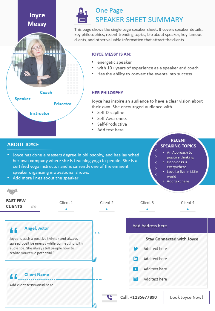 One Page speaker sheet summary
