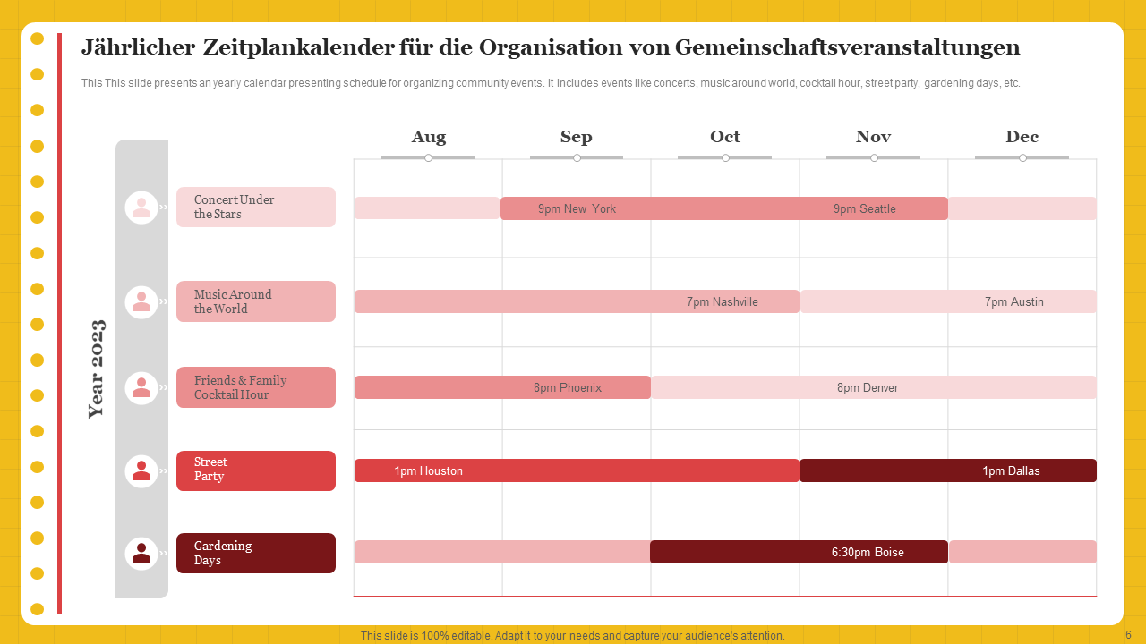 Jährlicher Zeitplankalender für die Organisation von Gemeinschaftsveranstaltungen Jährlicher Zeitplankalender für die Organisation von Gemeinschaftsveranstaltungen