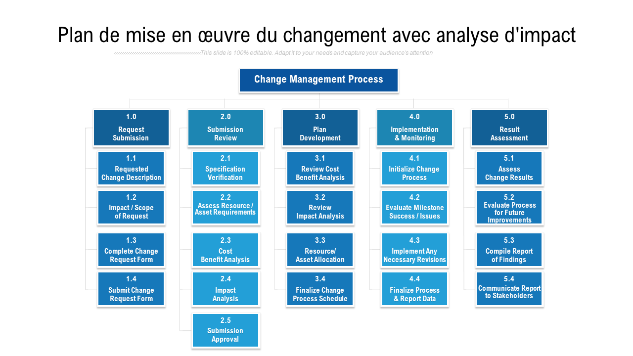 Plan de mise en &oelig;uvre du changement avec analyse d'impact