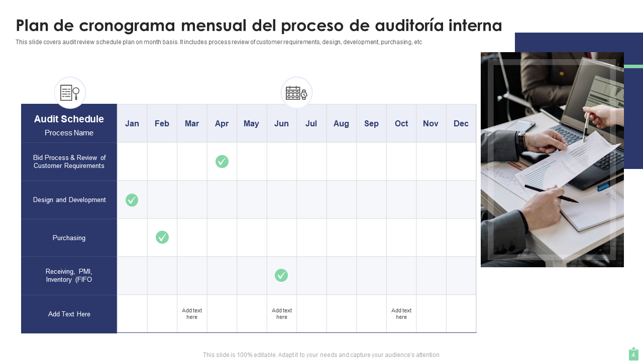 Plan de cronograma mensual del proceso de auditor&iacute;a interna