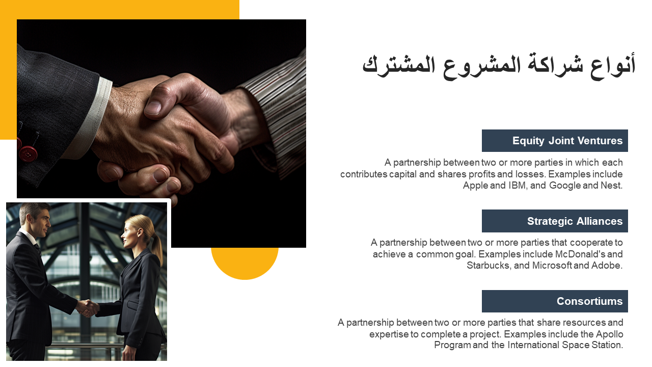 أنواع شراكة المشروع المشترك