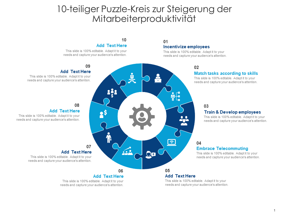 10-teiliger Puzzle-Kreis zur Steigerung der Mitarbeiterproduktivität 10-teiliger Puzzle-Kreis zur Steigerung der Mitarbeiterproduktivität
