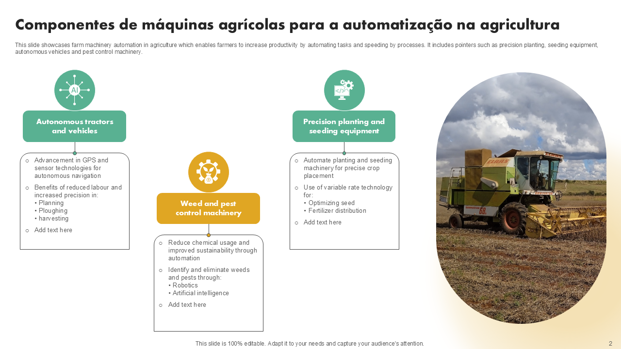 Componentes de m&aacute;quinas agr&iacute;colas para a automatiza&ccedil;&atilde;o na agricultura
