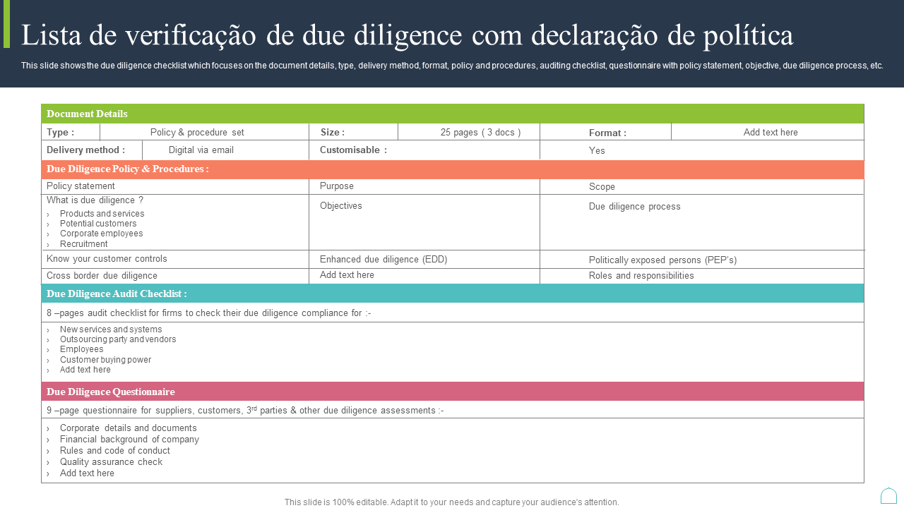 Lista de verifica&ccedil;&atilde;o de due diligence com declara&ccedil;&atilde;o de pol&iacute;tica