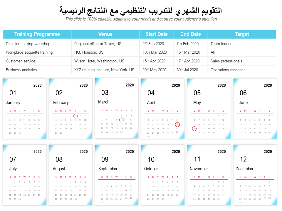 التقويم الشهري للتدريب التنظيمي مع النتائج الرئيسية التقويم الشهري للتدريب التنظيمي مع النتائج الرئيسية