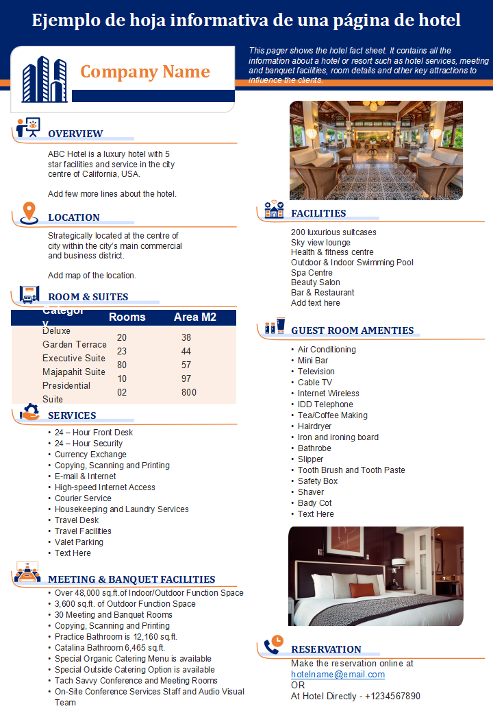 Ejemplo de hoja informativa de una pagina de hotel 1 Ejemplo de hoja informativa de una pagina de hotel 1