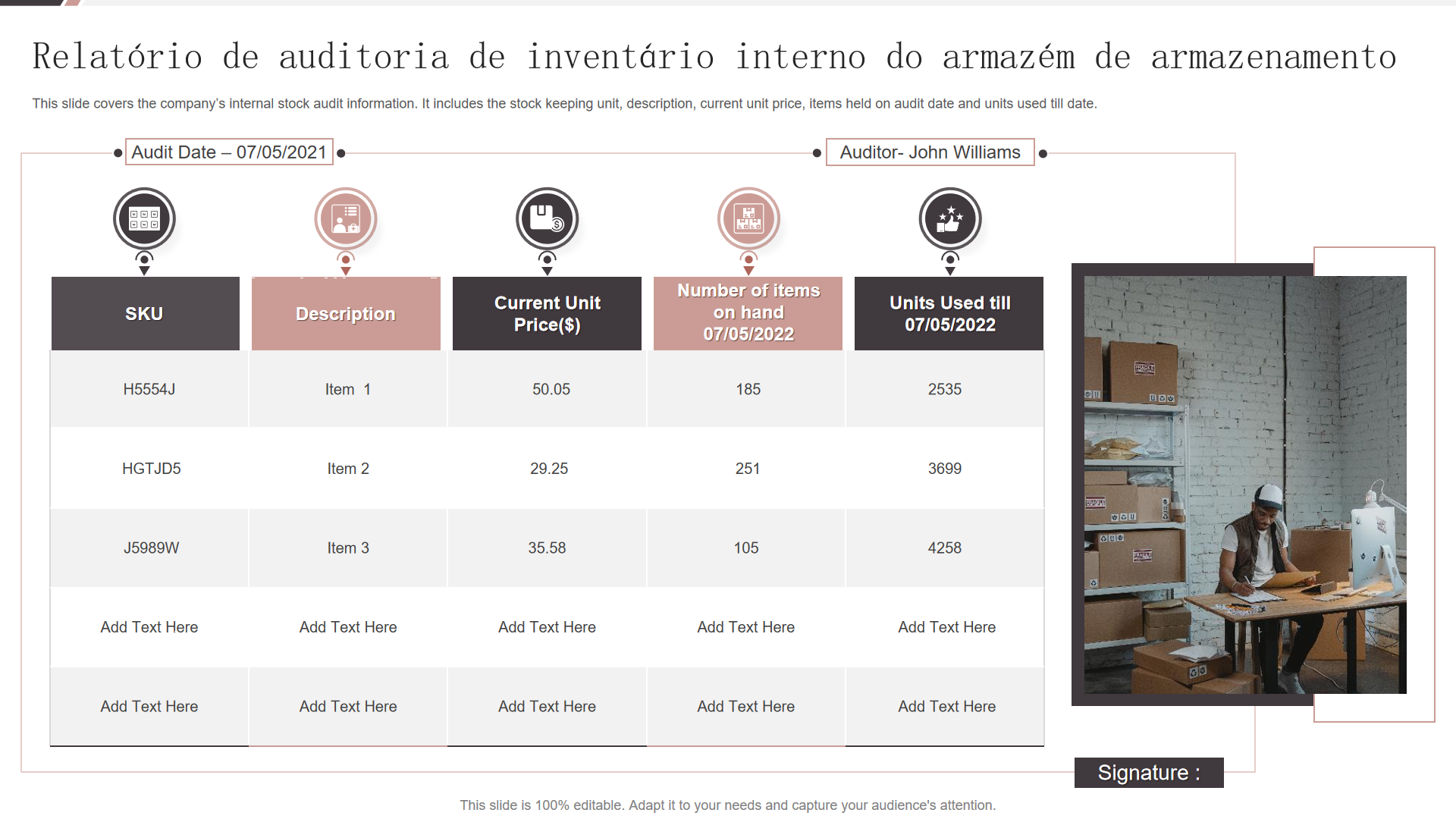 Relatorio de auditoria de inventario interno do armazem de armazenamento Relatorio de auditoria de inventario interno do armazem de armazenamento
