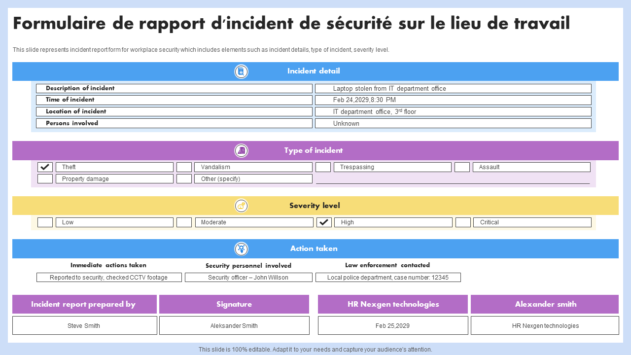 Formulaire de rapport d_incident de securite sur le lieu de travail