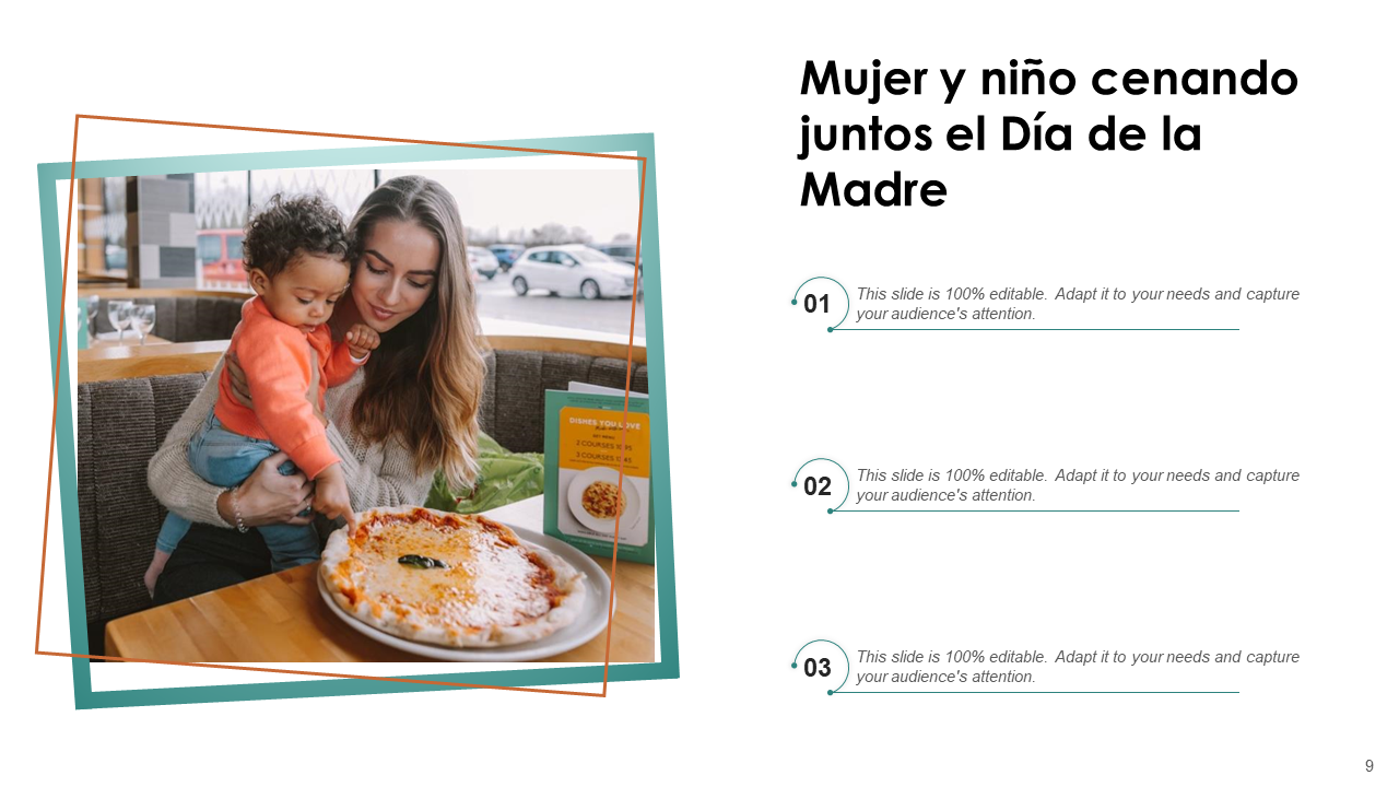 Mujer y nino cenando juntos el Dia de la Madre