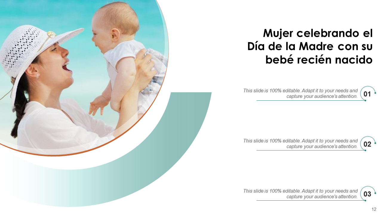 Mujer celebrando el Dia de la Madre con su bebe recien nacido