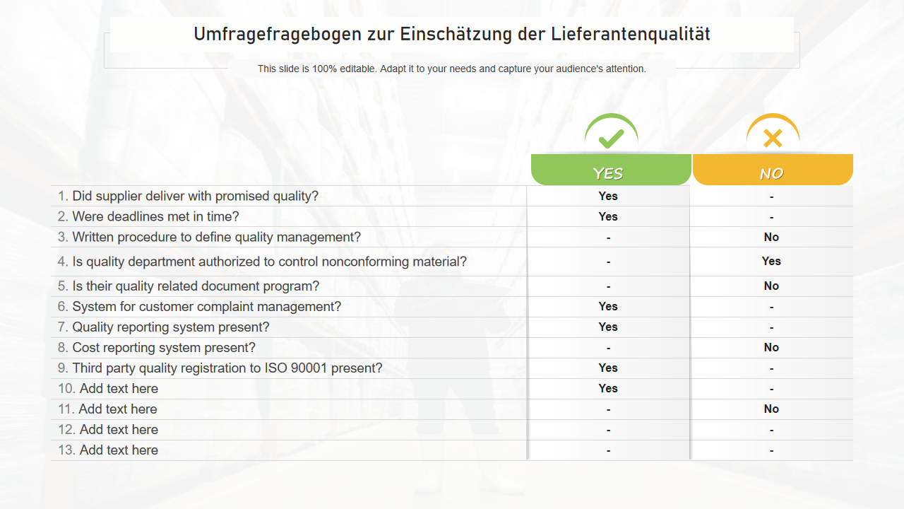 Umfragefragebogen zur Einschatzung der Lieferantenqualitat