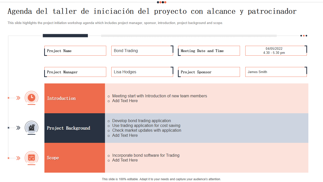 Agenda del taller de iniciacion del proyecto con alcance y patrocinador
