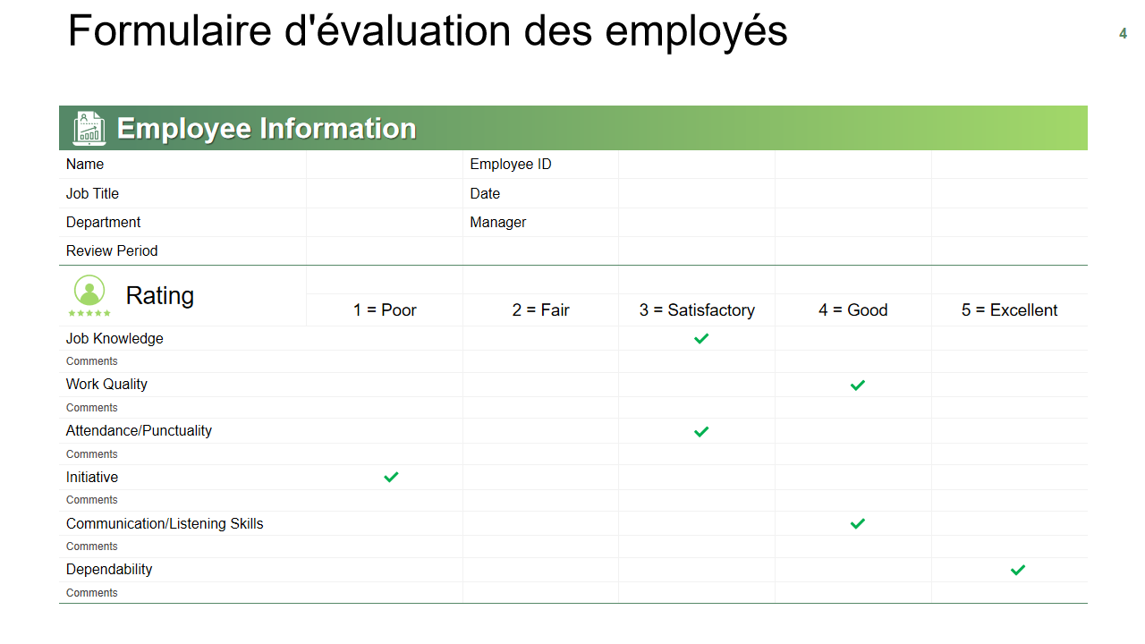 Formulaire devaluation des employes Formulaire devaluation des employes